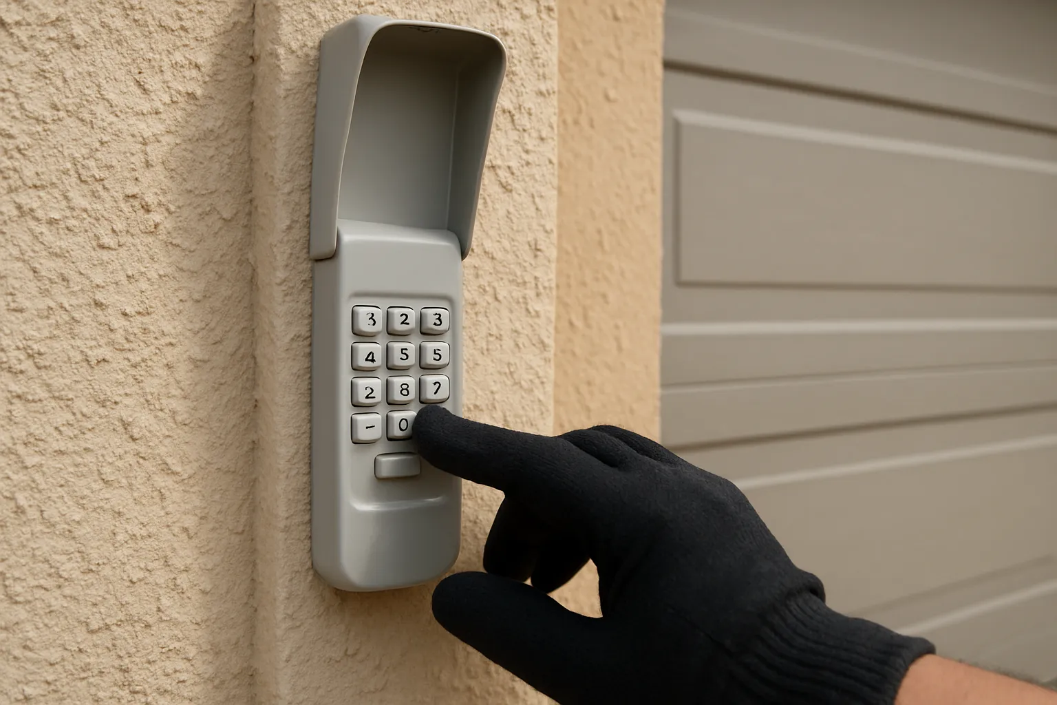 wireless garage door keypad on a home's exterior door frame